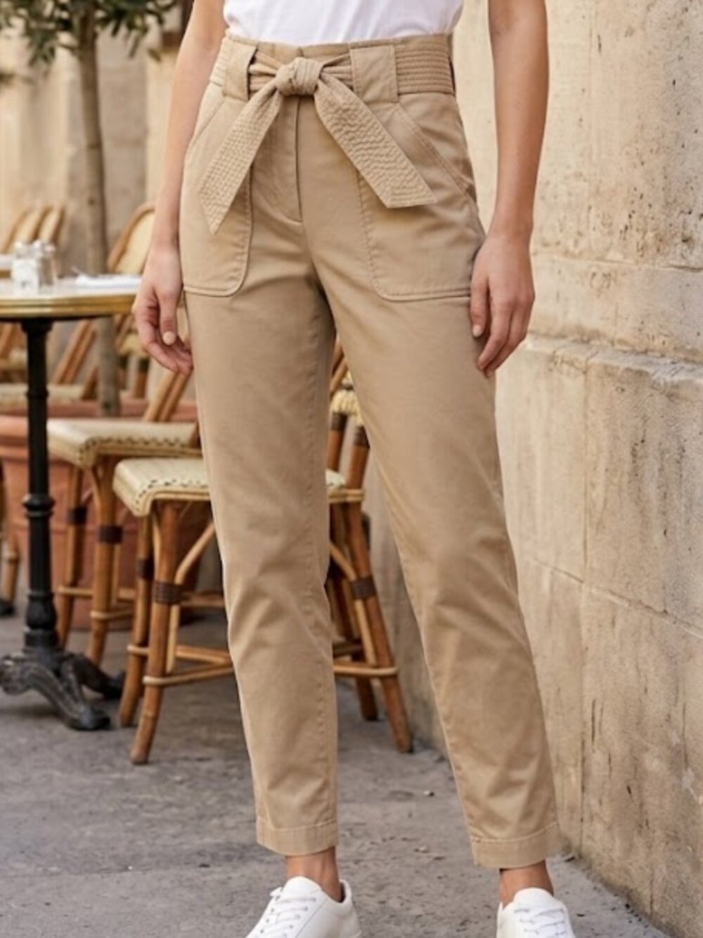 Veronica Beard Tan Utility Cotton Pants with Waist Tie size 4
